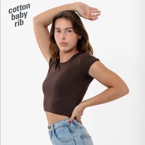 Los Angeles Apparel Cap Sleeve Baby Rib Crop Top